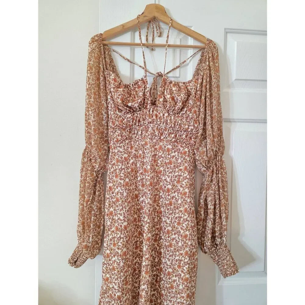 Free People Aglow Midi Dress in Tea Combo M NWT